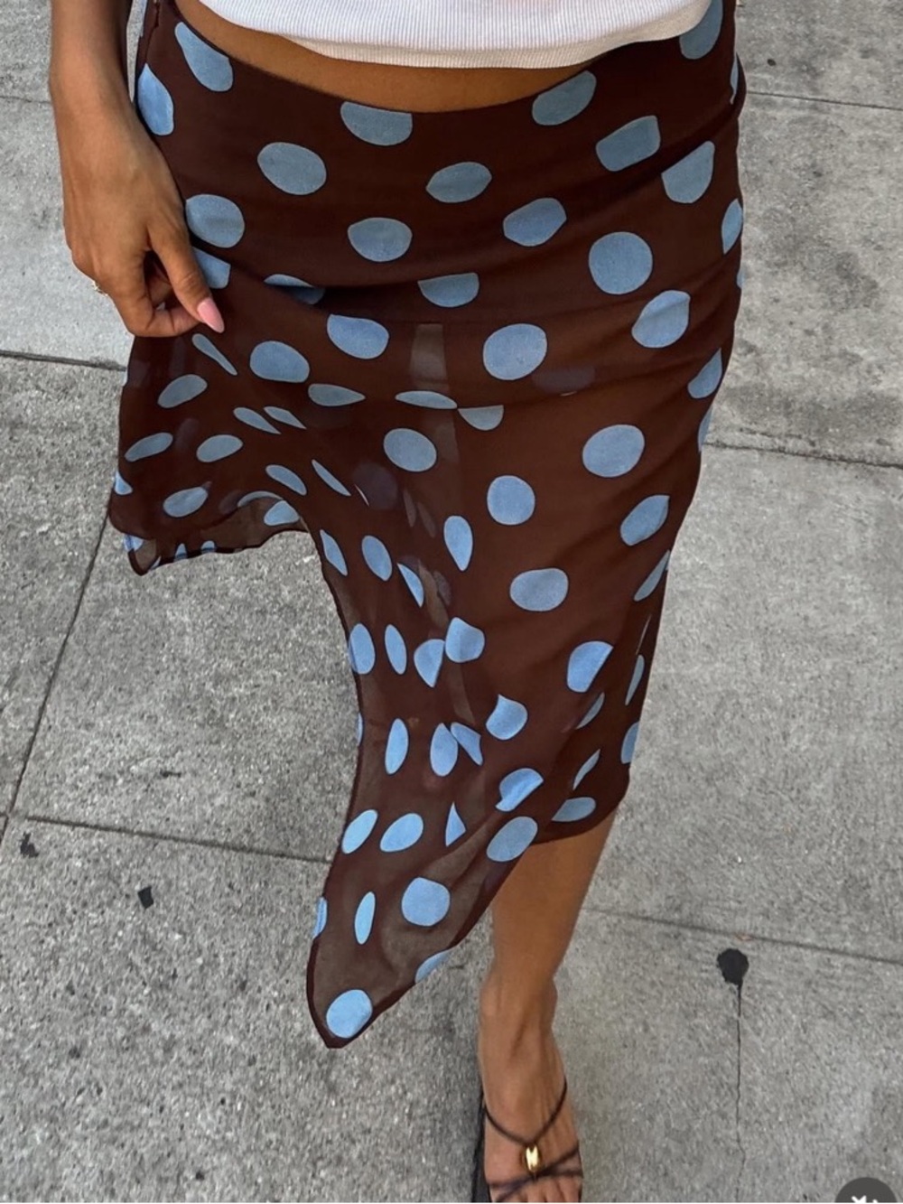 Zara Polka Dot Asymmetrical Brown & Blue Skirt - Picture 3 of 5